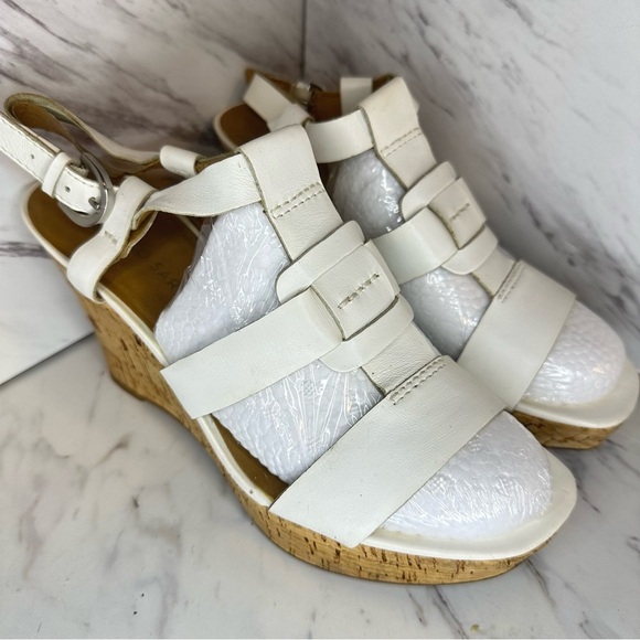 Franco Sarto Shoes - Franco Sarto “Cera” Leather Cork Wedge Sandals - White - Size 8M